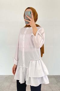 White Shirt Collar Long Arm Cotton Unprinted Shirt