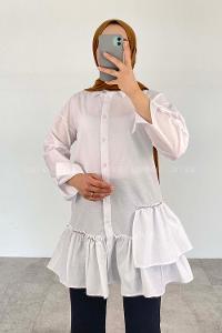White Shirt Collar Long Arm Cotton Unprinted Shirt