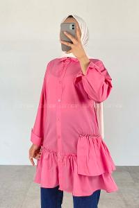 Candy Pink Shirt Collar Long Arm Cotton Unprinted Shirt