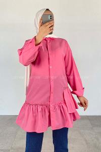 Candy Pink Shirt Collar Long Arm Cotton Unprinted Shirt
