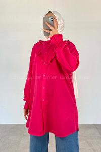 Fuchsia Shirt Collar Long Arm Cotton Unprinted Shirt