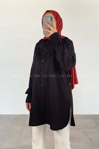 Black Shirt Collar Long Arm Cotton Unprinted Shirt