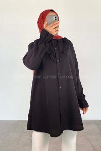 Black Shirt Collar Long Arm Cotton Unprinted Shirt