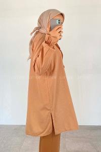 Brown With Milk Shirt Collar Long Arm Cotton Unprinted Shirt