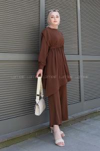 Bitter Brown Mandarin Collar Long Arm Without Accessories Ayrobin Regular Trousers Comfortable Suit