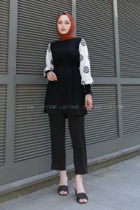 Black Crew Neck Long Arm Without Accessories Ayrobin Regular Trousers Comfortable Suit