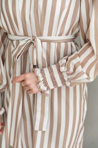 Brown With Milk Mandarin Collar Viscose Fabric Printed Tunic