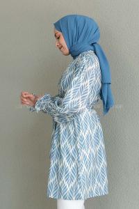 Blue Mandarin Collar Viscose Fabric Printed Tunic