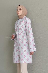 Fuchsia Long Arm Without Accessories Linen Printed Kimono