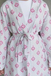 Fuchsia Long Arm Without Accessories Linen Printed Kimono