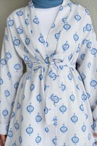 Saxe Long Arm Without Accessories Linen Printed Kimono