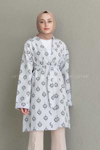 Black Long Arm Without Accessories Linen Printed Kimono