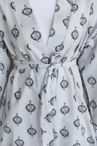 Black Long Arm Without Accessories Linen Printed Kimono