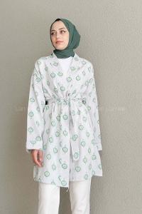Green Long Arm Without Accessories Linen Printed Kimono