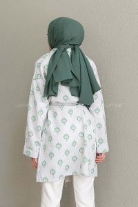 Green Long Arm Without Accessories Linen Printed Kimono