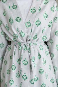 Green Long Arm Without Accessories Linen Printed Kimono