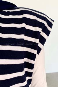 Navy Striped Crew Neck Zero Arm Cotton Printed T-shirt