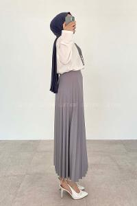 Gray Crew Neck Long Arm Without Accessories Viscose Fabric Pleated Suit