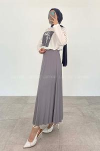 Gray Crew Neck Long Arm Without Accessories Viscose Fabric Pleated Suit