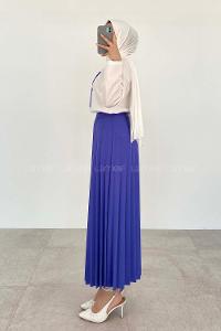 Purble Crew Neck Long Arm Without Accessories Viscose Fabric Pleated Suit