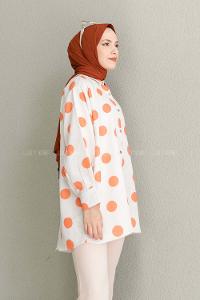 Orange Shirt Collar Long Arm Linen Printed Shirt
