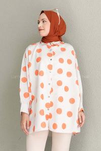 Orange Shirt Collar Long Arm Linen Printed Shirt