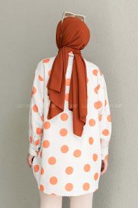 Orange Shirt Collar Long Arm Linen Printed Shirt