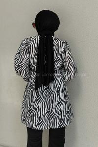 Black Mandarin Collar Viscose Fabric Printed Tunic
