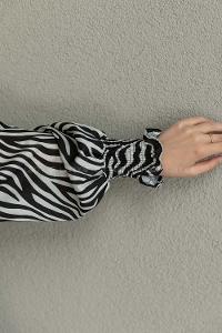 Black Mandarin Collar Viscose Fabric Printed Tunic