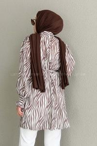 Soft Brown Mandarin Collar Viscose Fabric Printed Tunic