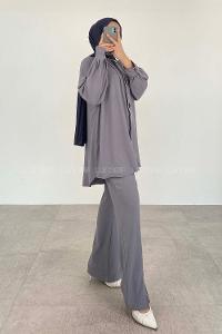 Gray Mandarin Collar Long Arm With Brooch Ayrobin Regular Trousers Comfortable Suit
