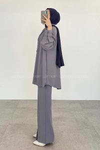 Gray Mandarin Collar Long Arm With Brooch Ayrobin Regular Trousers Comfortable Suit