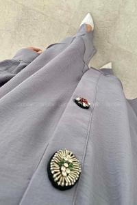 Gray Mandarin Collar Long Arm With Brooch Ayrobin Regular Trousers Comfortable Suit