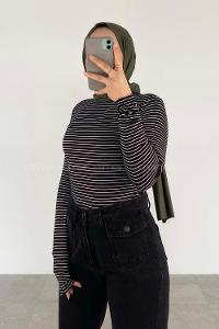 Black Crew Neck Long Arm Viscose Fabric Body