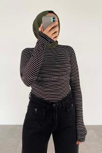 Black Crew Neck Long Arm Viscose Fabric Body