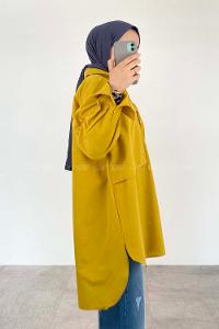 Ocher Shirt Collar Cotton Unprinted Tunic