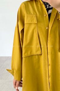 Ocher Shirt Collar Cotton Unprinted Tunic