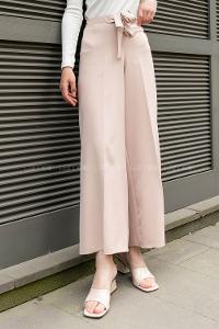 Beige Crepe Fabric High Waist Material Pants