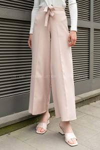 Beige Crepe Fabric High Waist Material Pants