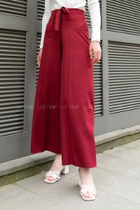 Claret Red Crepe Fabric High Waist Material Pants