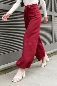Claret Red Crepe Fabric High Waist Material Pants