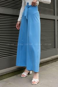 Blue Crepe Fabric High Waist Material Pants
