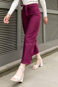 Eggplant Purple Crepe Fabric High Waist Material Pants