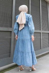 Denim Blue Shirt Collar Denim Unprinted Dresess