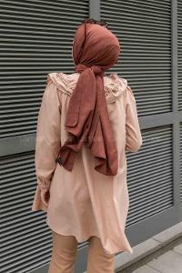 Brown With Milk Shirt Collar Long Arm Cotton Unprinted Shirt