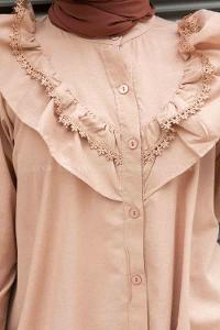 Brown With Milk Shirt Collar Long Arm Cotton Unprinted Shirt