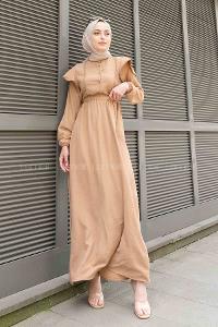 Brown With Milk Shirt Collar Cotton Unprinted Dresess