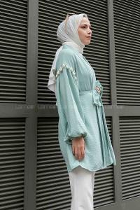 Mint Green Balloon Sleeve Arm Belted Ayrobin Kimono