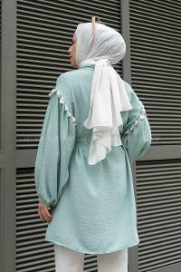 Mint Green Balloon Sleeve Arm Belted Ayrobin Kimono
