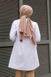 White Mandarin Collar Long Arm Cotton Unprinted Shirt